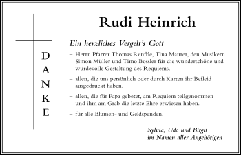 Traueranzeige von Rudi Heinrich von Der Westallgäuer