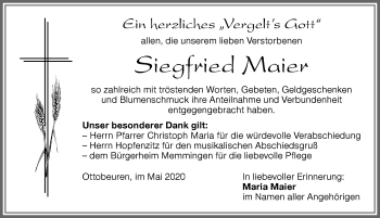 Traueranzeige von Siegfried Maier von Memminger Zeitung