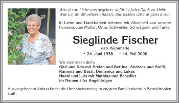 Traueranzeige von Sieglinde Fischer von Allgäuer Zeitung