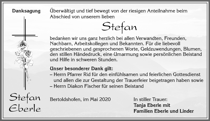  Traueranzeige für Stefan Eberle vom 23.05.2020 aus Allgäuer Zeitung, Marktoberdorf