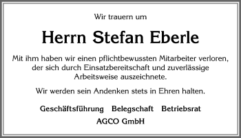 Traueranzeige von Stefan Eberle von Allgäuer Zeitung, Marktoberdorf