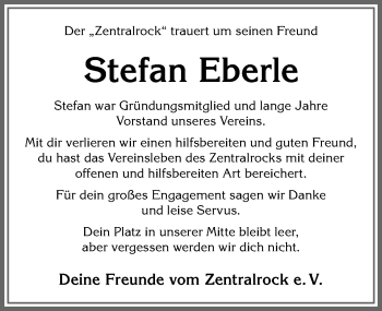 Traueranzeige von Stefan Eberle von Allgäuer Zeitung, Marktoberdorf