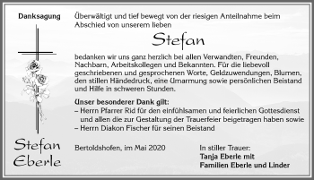 Traueranzeige von Stefan Eberle von Allgäuer Zeitung, Marktoberdorf