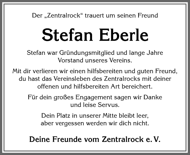  Traueranzeige für Stefan Eberle vom 08.05.2020 aus Allgäuer Zeitung, Marktoberdorf