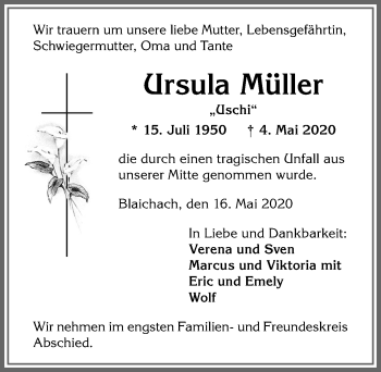 Traueranzeige von Ursula Müller von Allgäuer Anzeigeblatt
