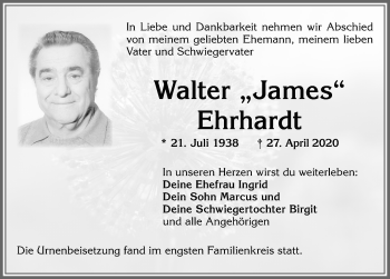 Traueranzeige von Walter James von Allgäuer Zeitung, Kaufbeuren/Buchloe