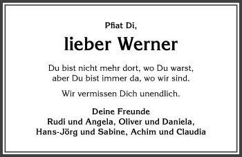 Traueranzeige von Werner  von Allgäuer Anzeigeblatt