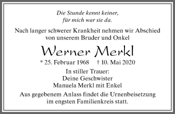 Traueranzeige von Werner Merkl von Allgäuer Zeitung, Marktoberdorf