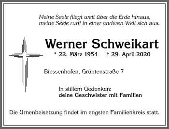 Traueranzeige von Werner Schweikart von Allgäuer Zeitung, Kaufbeuren/Buchloe