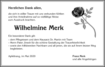 Traueranzeige von Wilhelmine Merk von Allgäuer Zeitung, Kaufbeuren/Buchloe