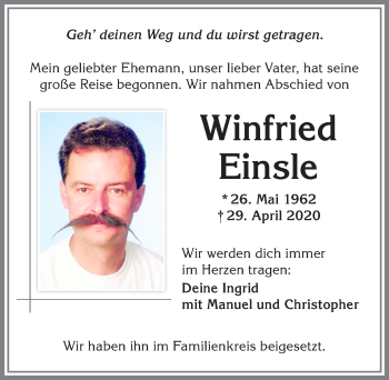 Traueranzeige von Winfried Einsle von Allgäuer Zeitung,Kempten