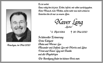 Traueranzeige von Xaver Lang von Allgäuer Zeitung, Füssen