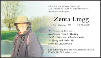 Traueranzeige von Zenta Lingg von Der Westallgäuer