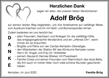 Traueranzeige von Adolf Brög von Allgäuer Zeitung,Kempten