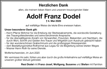 Traueranzeige von Adolf Franz Dodel von Allgäuer Zeitung