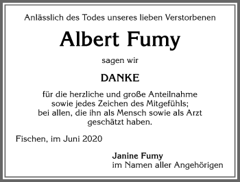 Traueranzeige von Albert Fumy von Allgäuer Anzeigeblatt