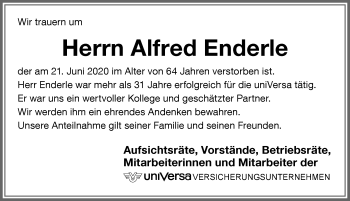 Traueranzeige von Alfred Enderle von Allgäuer Zeitung, Gesamtausgabe