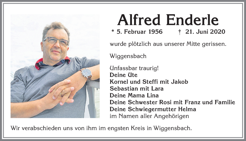 Traueranzeige für Alfred Enderle vom 24.06.2020 aus Allgäuer Zeitung,Kempten
