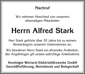 Traueranzeige von Alfred Stark von Allgäuer Zeitung