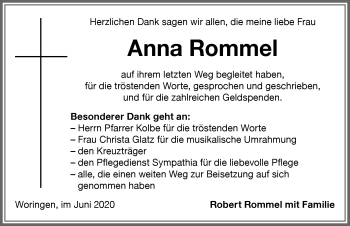 Traueranzeige von Anna Rommel von Memminger Zeitung