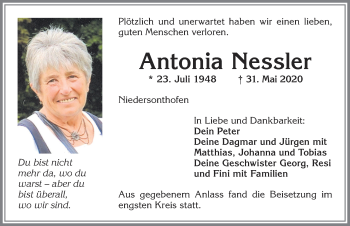 Traueranzeige von Antonia Nessler von Allgäuer Zeitung