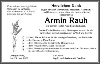 Traueranzeige von Armin Rauh von Allgäuer Zeitung, Marktoberdorf