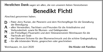 Traueranzeige von Benedikt Fichtl von Allgäuer Zeitung, Kaufbeuren/Buchloe
