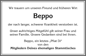 Traueranzeige von Beppo  von Allgäuer Anzeigeblatt