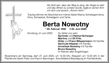 Traueranzeige von Berta Nowotny von Memminger Zeitung