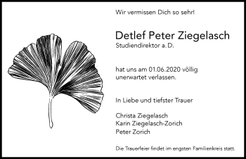 Traueranzeige von Detlef Peter Ziegelasch von Allgäuer Zeitung,Kempten