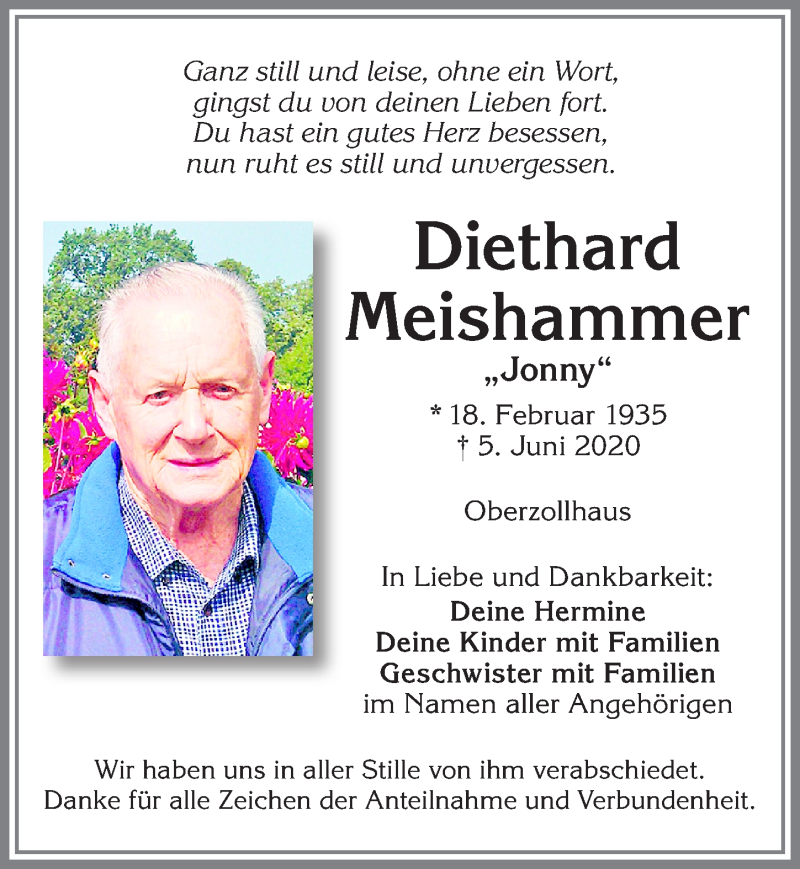  Traueranzeige für Diethard Meishammer vom 12.06.2020 aus Allgäuer Zeitung,Kempten