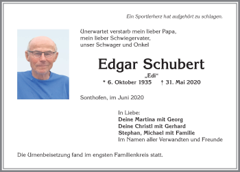 Traueranzeige von Edgar Schubert von Allgäuer Anzeigeblatt