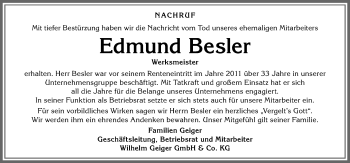 Traueranzeige von Edmund Besler von Allgäuer Zeitung