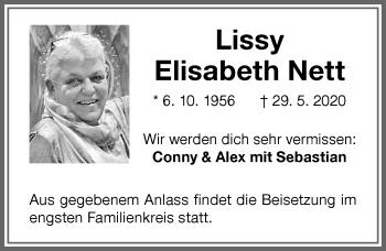 Traueranzeige von Elisabeth Nett von Allgäuer Zeitung
