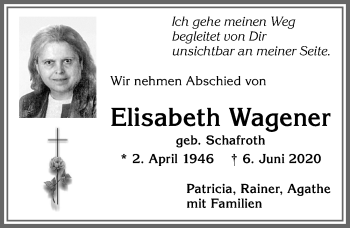 Traueranzeige von Elisabeth Wagener von Memminger Zeitung