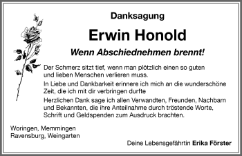 Traueranzeige von Erwin Honold von Memminger Zeitung