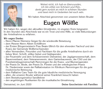 Traueranzeige von Eugen Wölfle von Memminger Zeitung