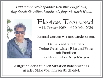 Traueranzeige von Florian Tremondi von Allgäuer Zeitung, Füssen