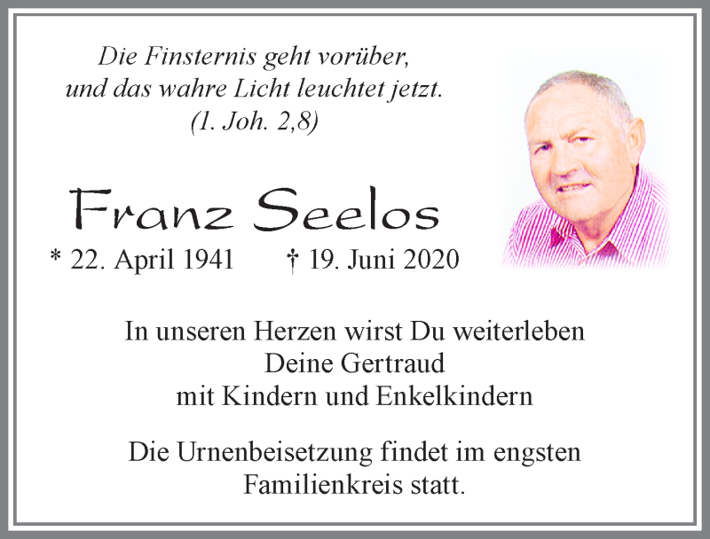  Traueranzeige für Franz Seelos vom 30.06.2020 aus Allgäuer Zeitung, Marktoberdorf