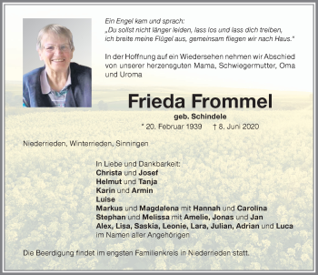 Traueranzeige von Frieda Frommel von Memminger Zeitung