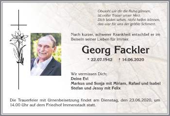 Traueranzeige von Georg Fackler von Allgäuer Anzeigeblatt
