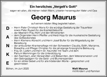 Traueranzeige von Georg Maurus von Memminger Zeitung