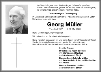 Traueranzeige von Georg Müller von Memminger Zeitung
