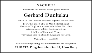 Traueranzeige von Gerhard Dunkelau von Der Westallgäuer