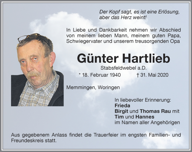  Traueranzeige für Günter Hartlieb vom 04.06.2020 aus Memminger Zeitung