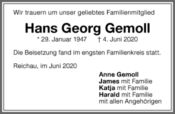 Traueranzeige von Hans Georg Gemoll von Memminger Zeitung