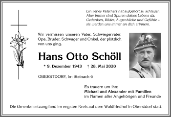 Traueranzeige von Hans Otto Schöll von Allgäuer Anzeigeblatt