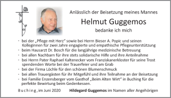 Traueranzeige von Helmut Guggemos von Allgäuer Zeitung, Füssen
