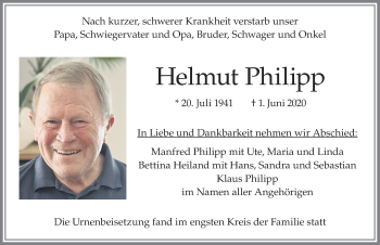 Traueranzeige von Helmut Philipp von Allgäuer Zeitung, Marktoberdorf