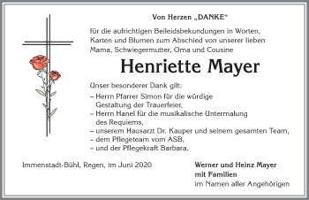 Traueranzeige von Henriette Mayer von Allgäuer Anzeigeblatt